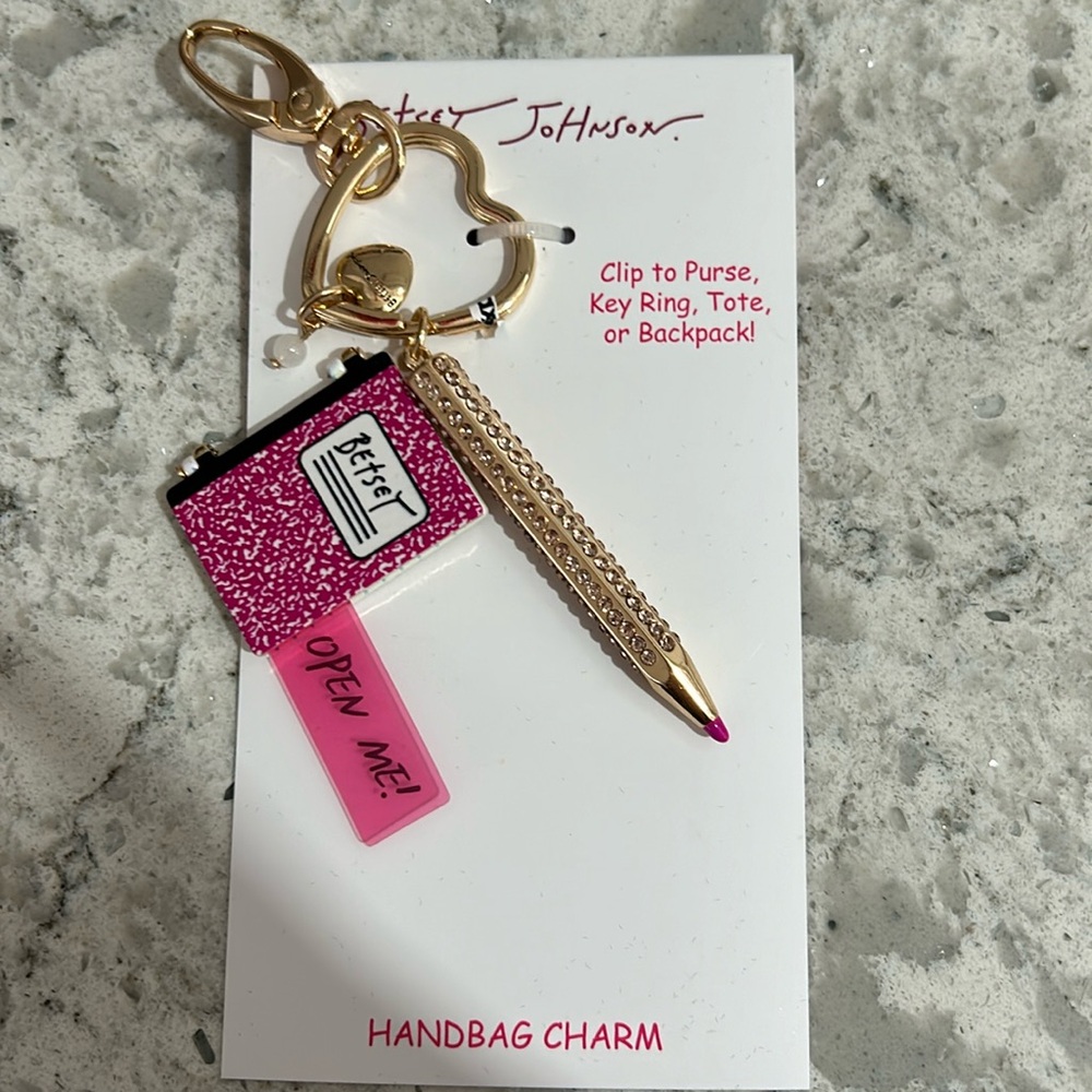 NWT! Betsey Johnson Handbag Charm with Notebook and Pencil!